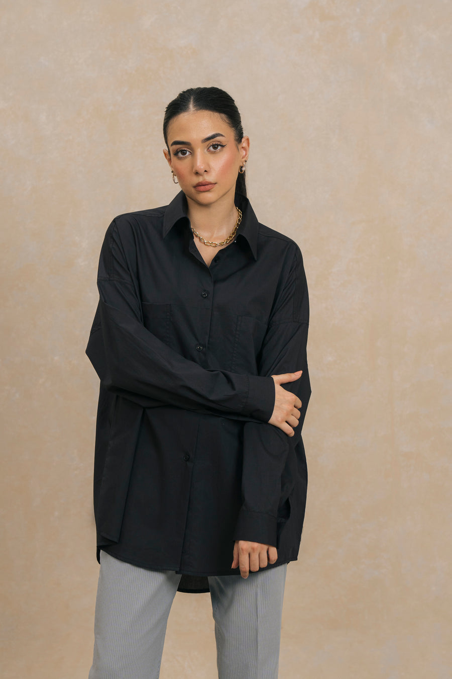 Black Cotton Shirt with Pockets