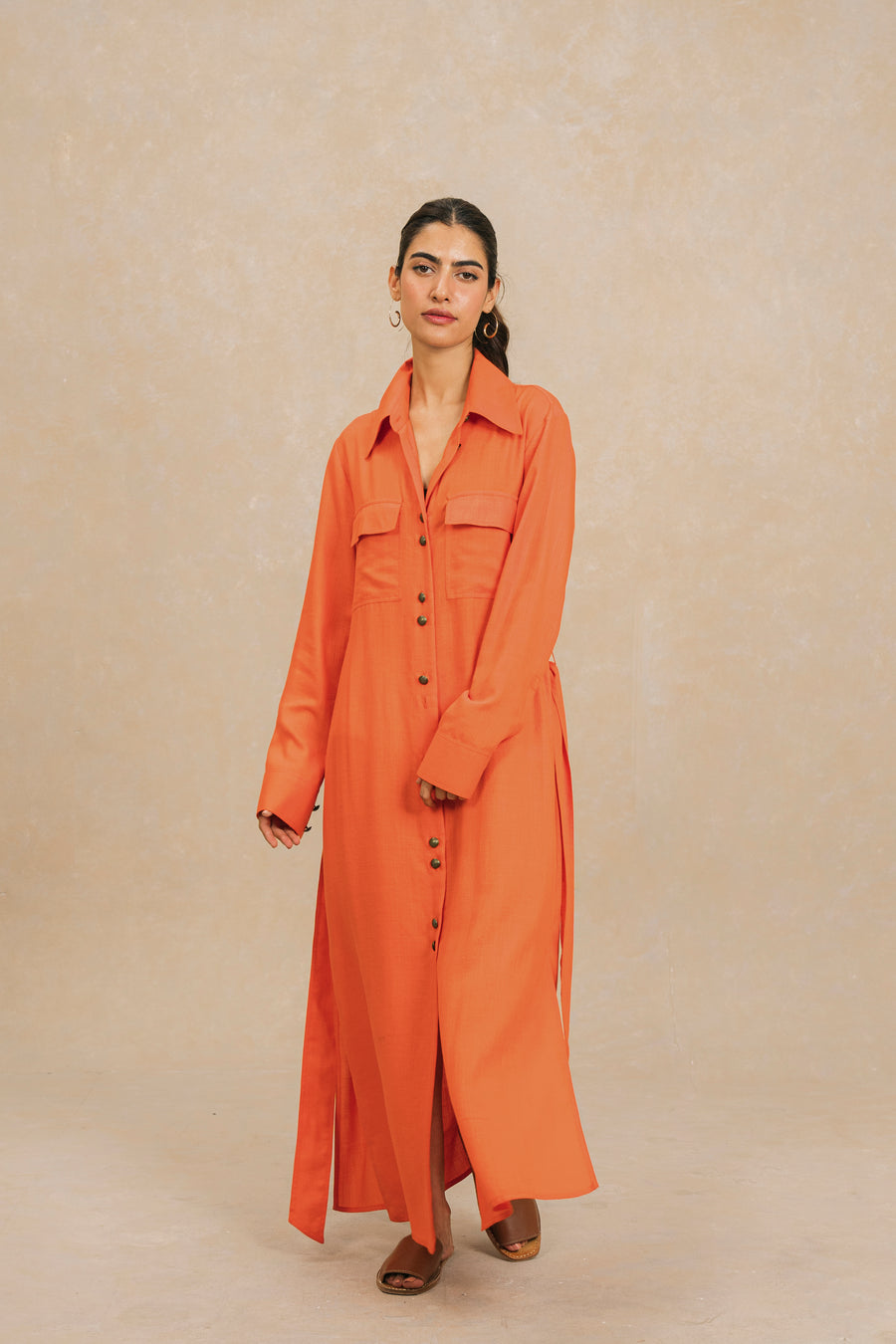 Orange Safari Long Shirt Dress