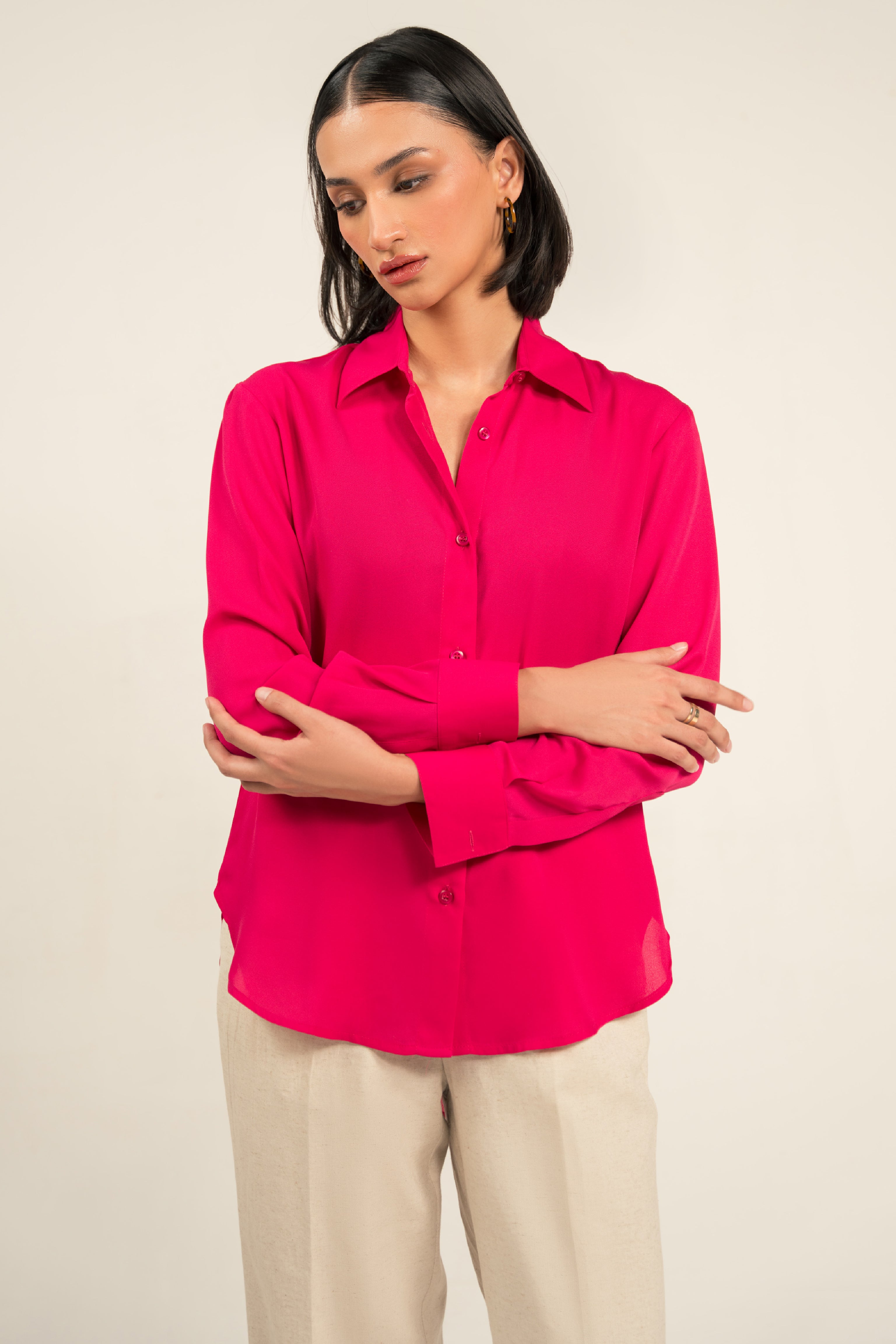 Hot Pink Relaxed Fit Shirt for Women BEIGE