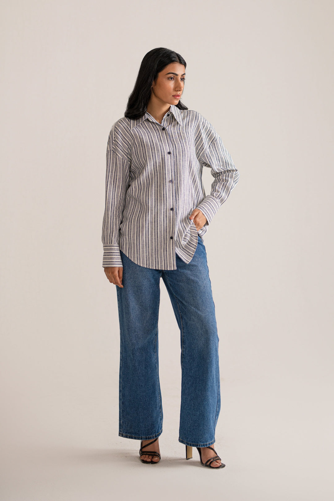 Blue & White Striped Linen Shirt