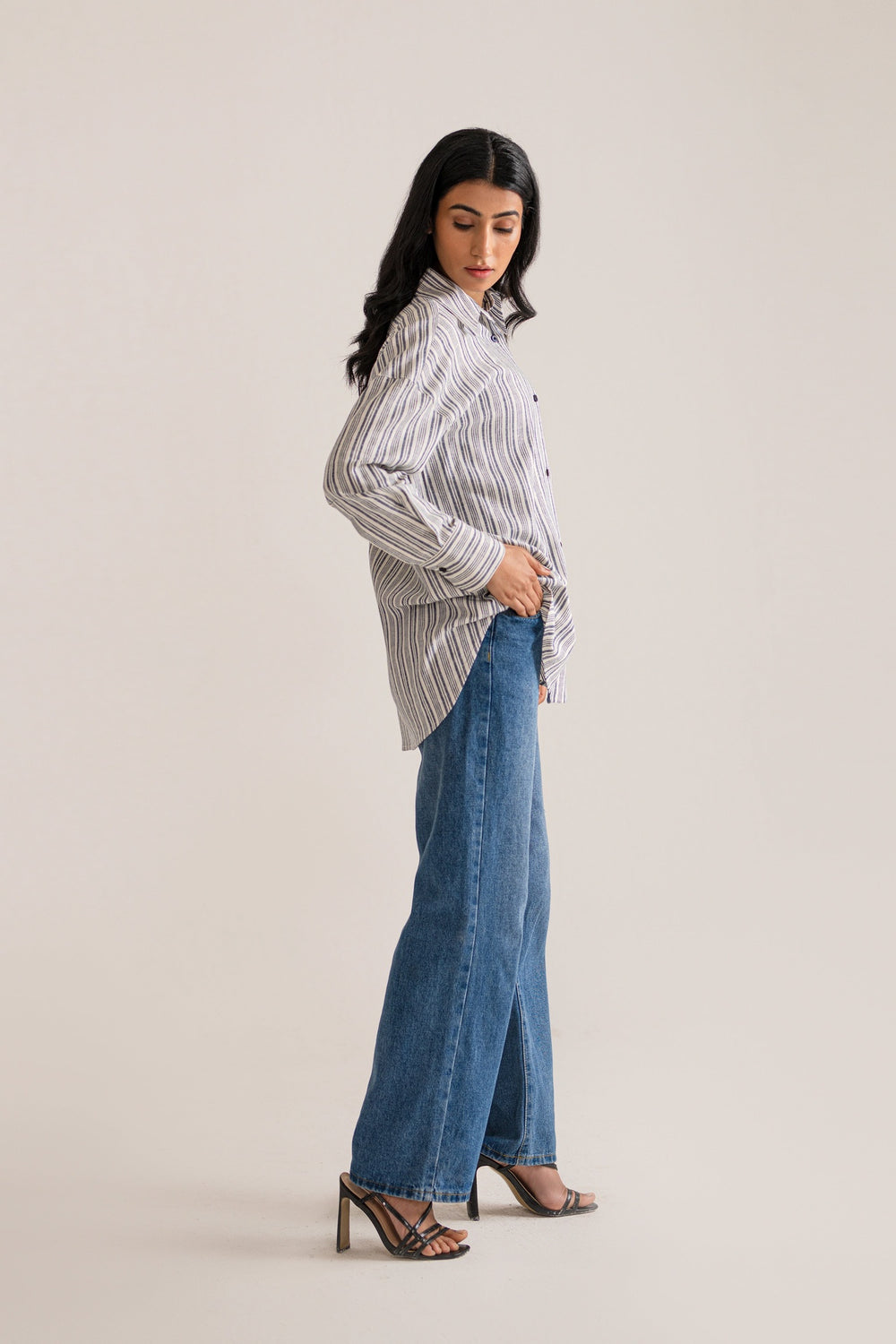 White & Blue Striped Linen Shirt