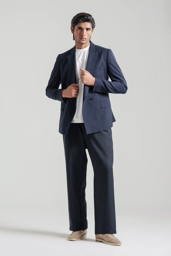 Navy Blue Linen Blazer