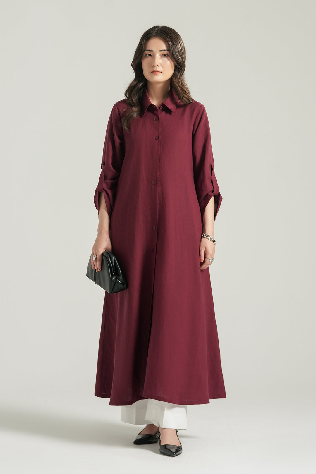 Maroon Linen Long Dress
