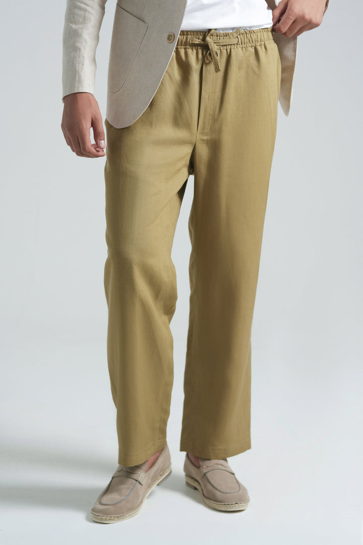 Olive Mustard Linen Loose Fit Trouser