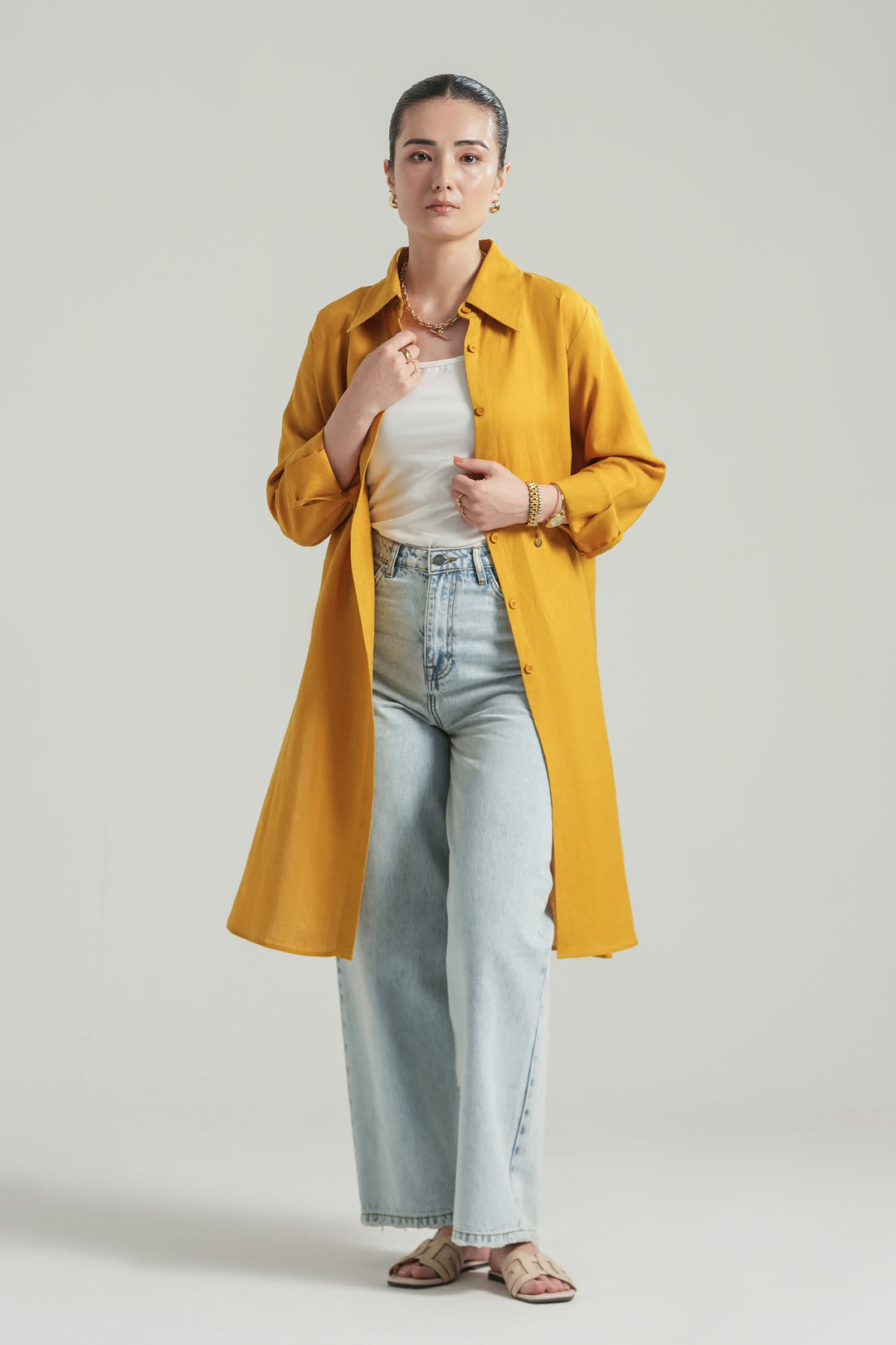Mustard Yellow Knee Length Shirt