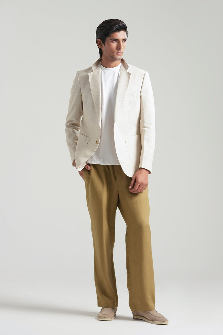 Beige Striped Linen Blazer