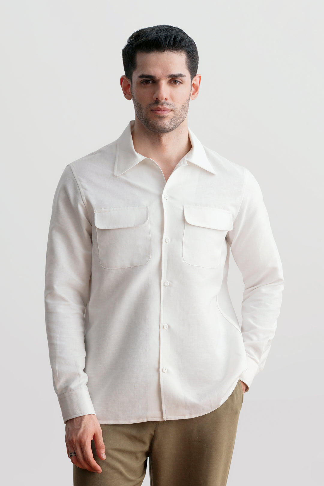 Pearl White Linen Safari Shirt