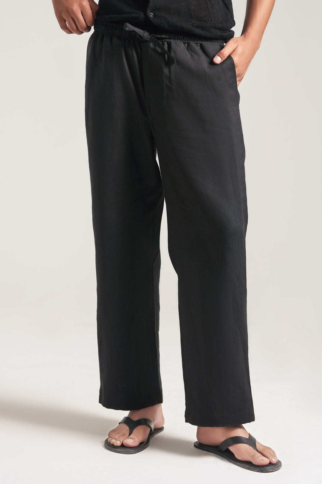 Black Linen Loose Fit Trouser