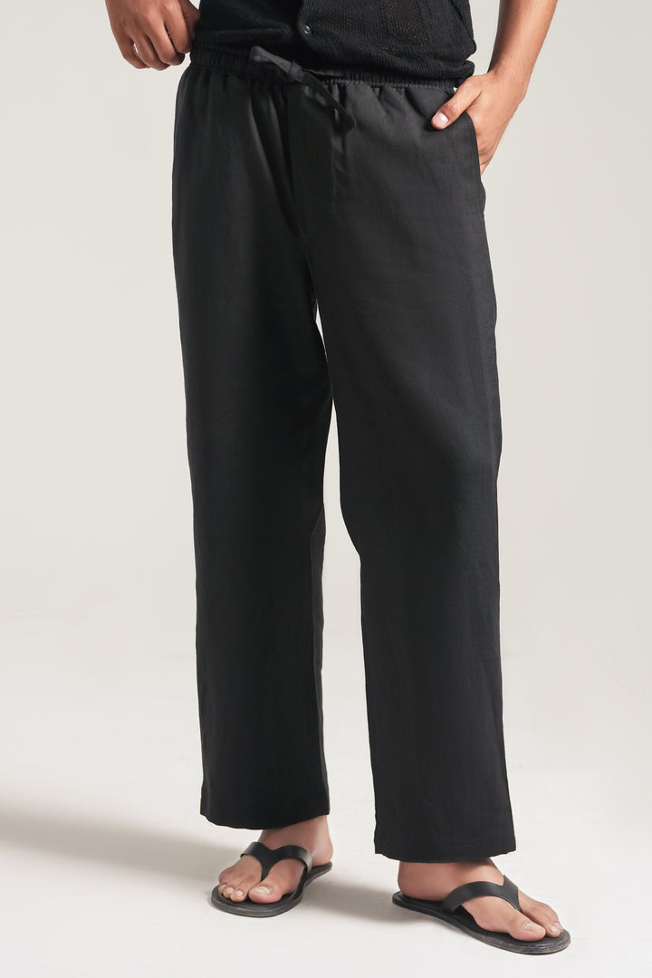 Black Linen Loose Fit Trouser