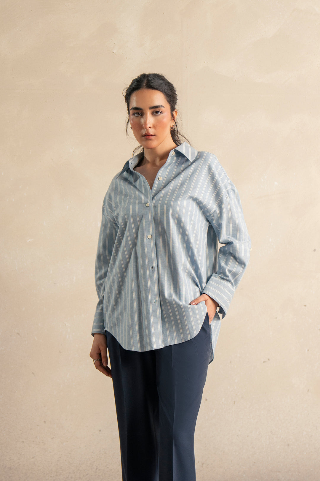 Sky Blue Striped Linen Shirt