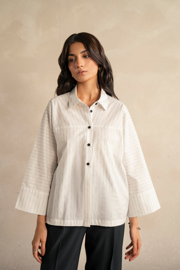 White Stripped Shirt With Yoke Detail