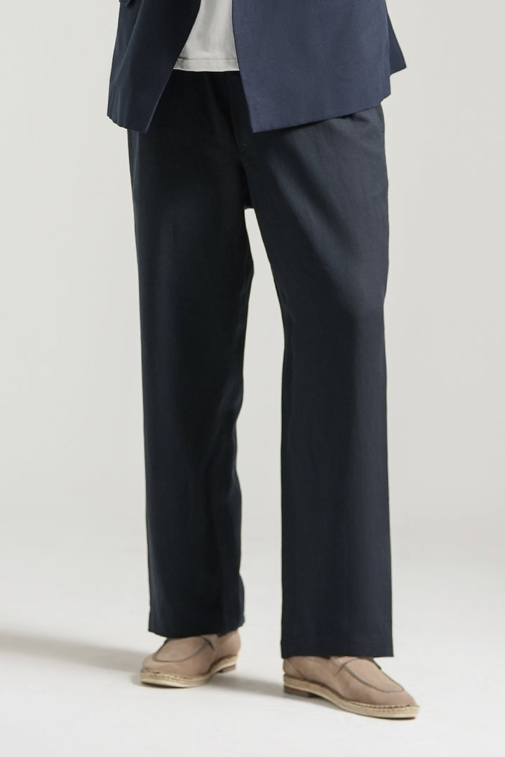 Navy Blue Linen Loose Fit Trouser