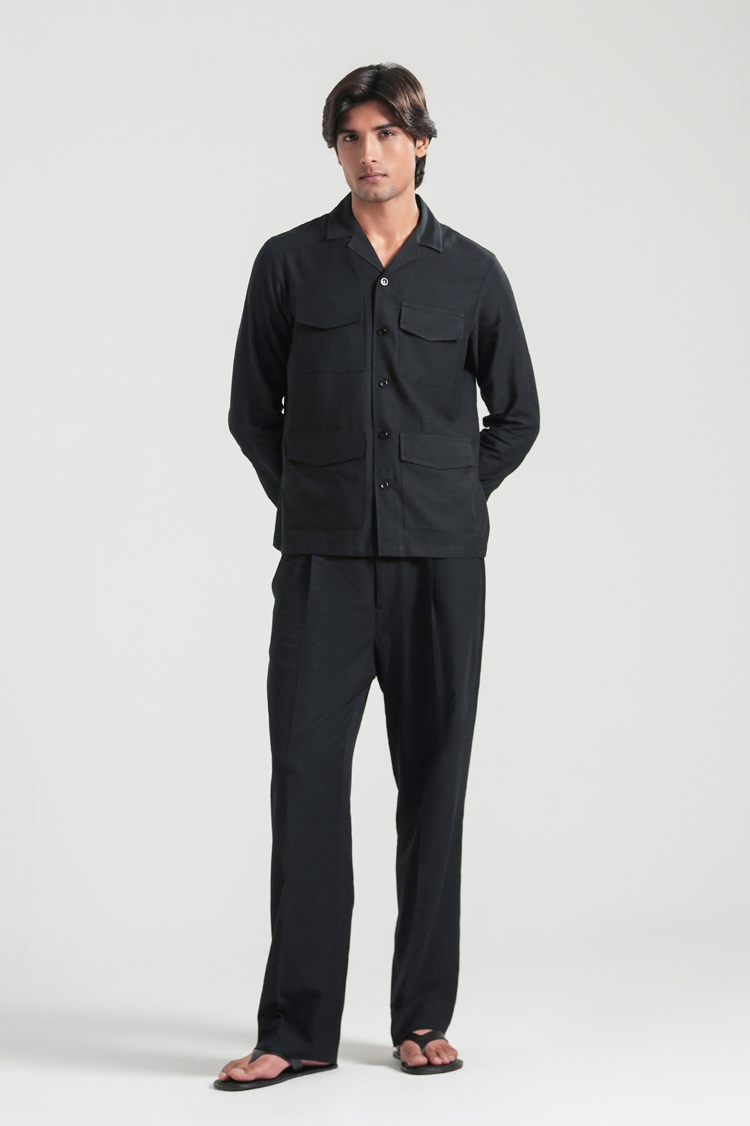 Black Linen Safari Shirt