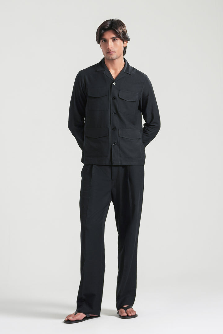 Black Linen Safari Shirt