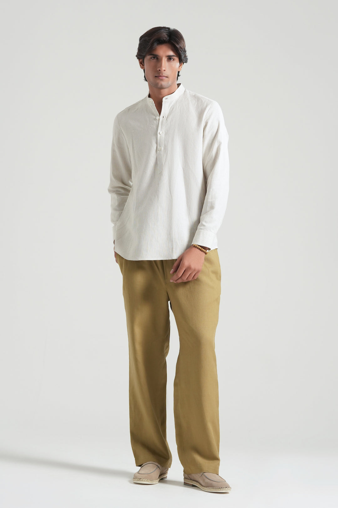 Off-white Striped Mao Collar Shirt