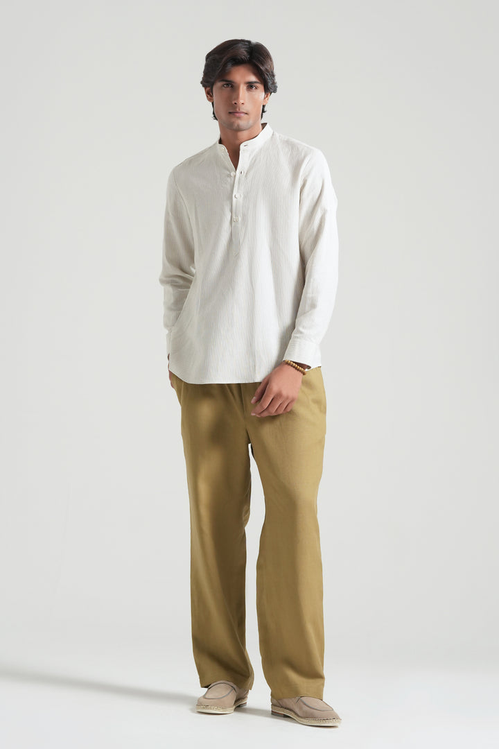 Off-white Striped Mao Collar Shirt