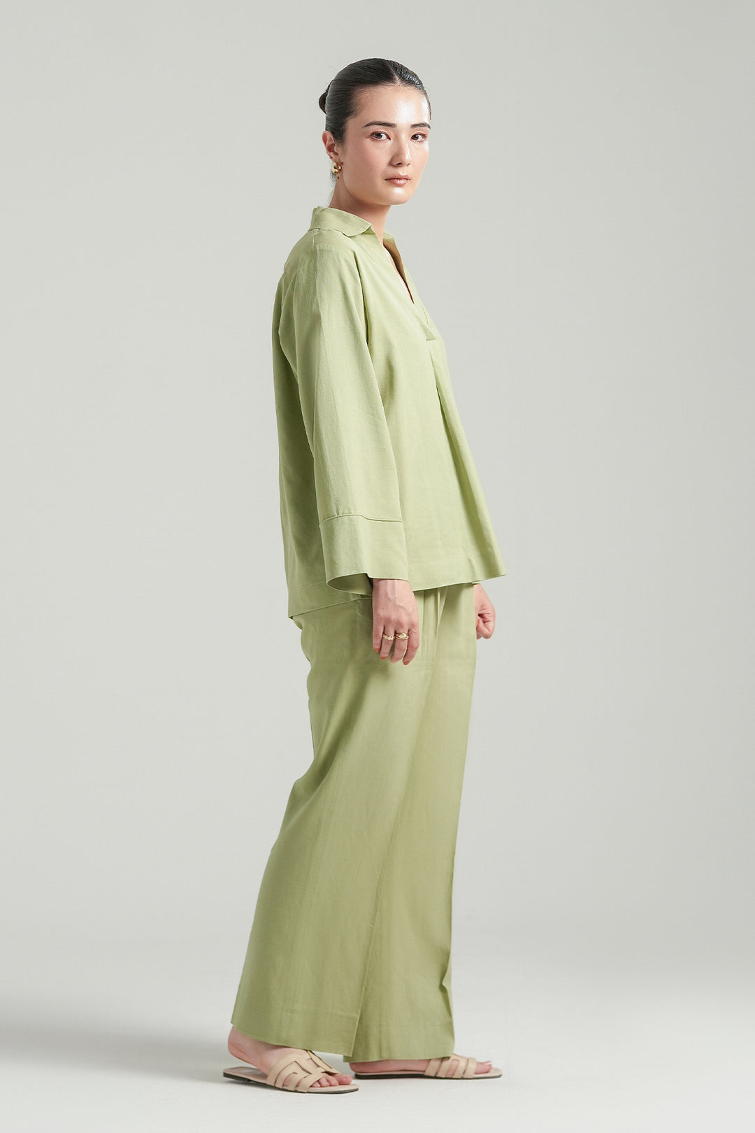 Matcha Linen V-Neck Co-ord set