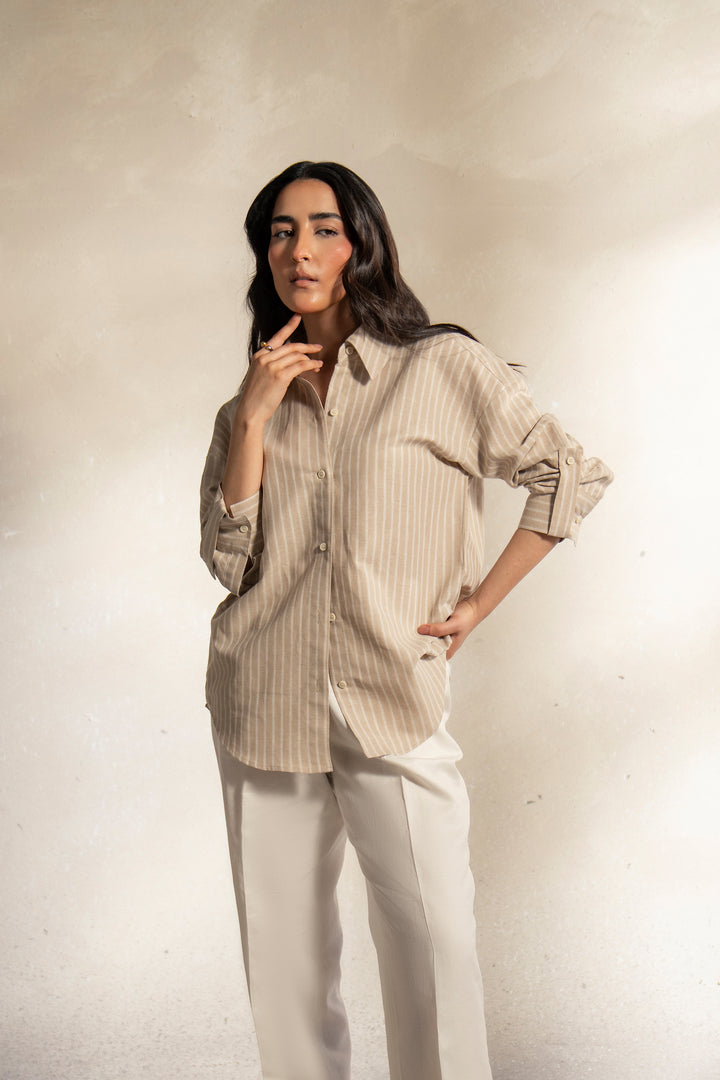 Beige Striped Linen Shirt