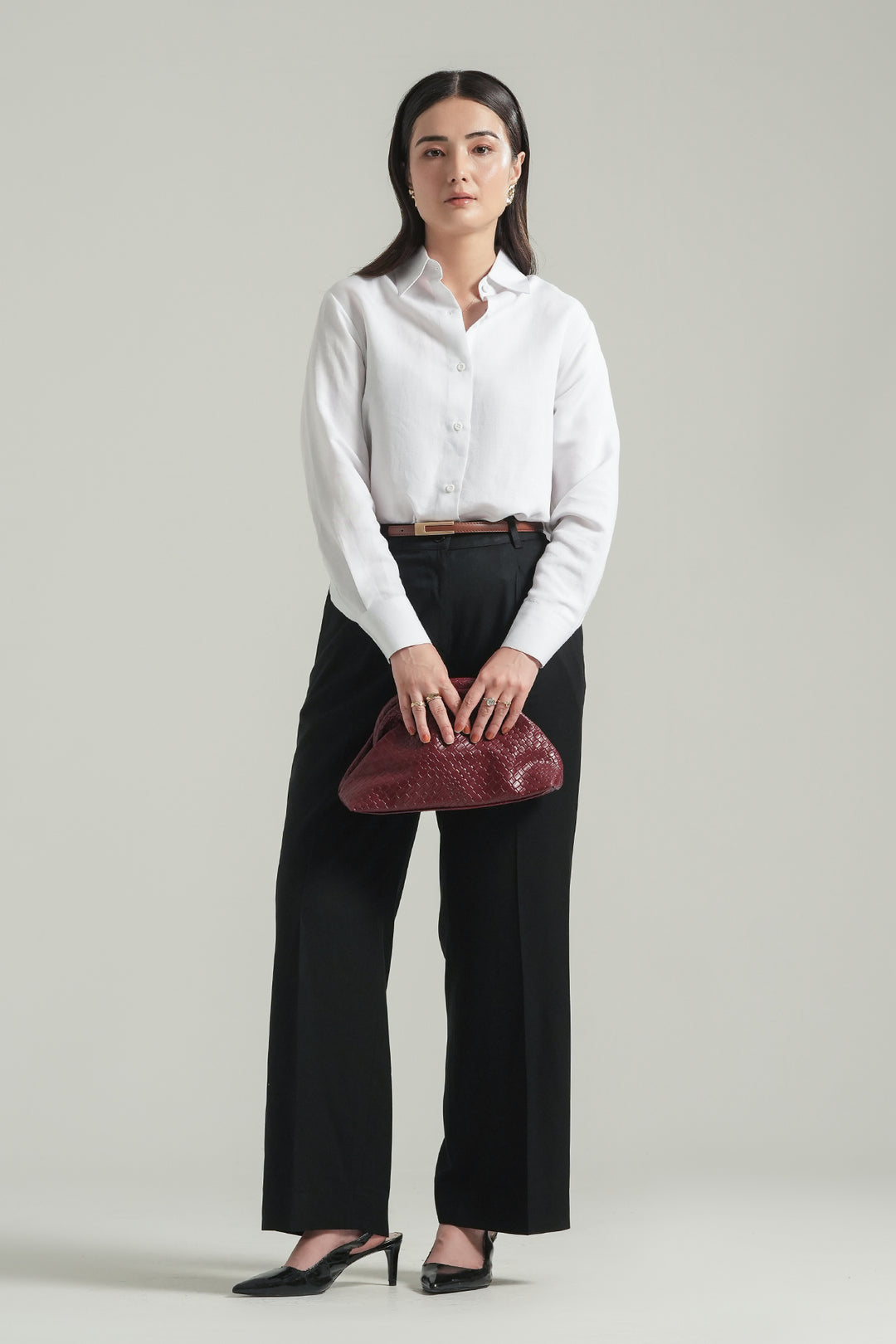 Off-White Linen Shirt with Sleeve Detail