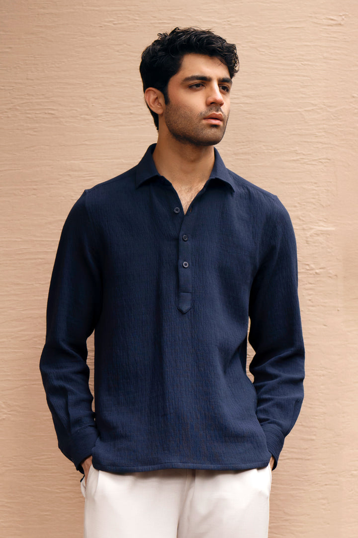 Navy Textured Polo Shirt