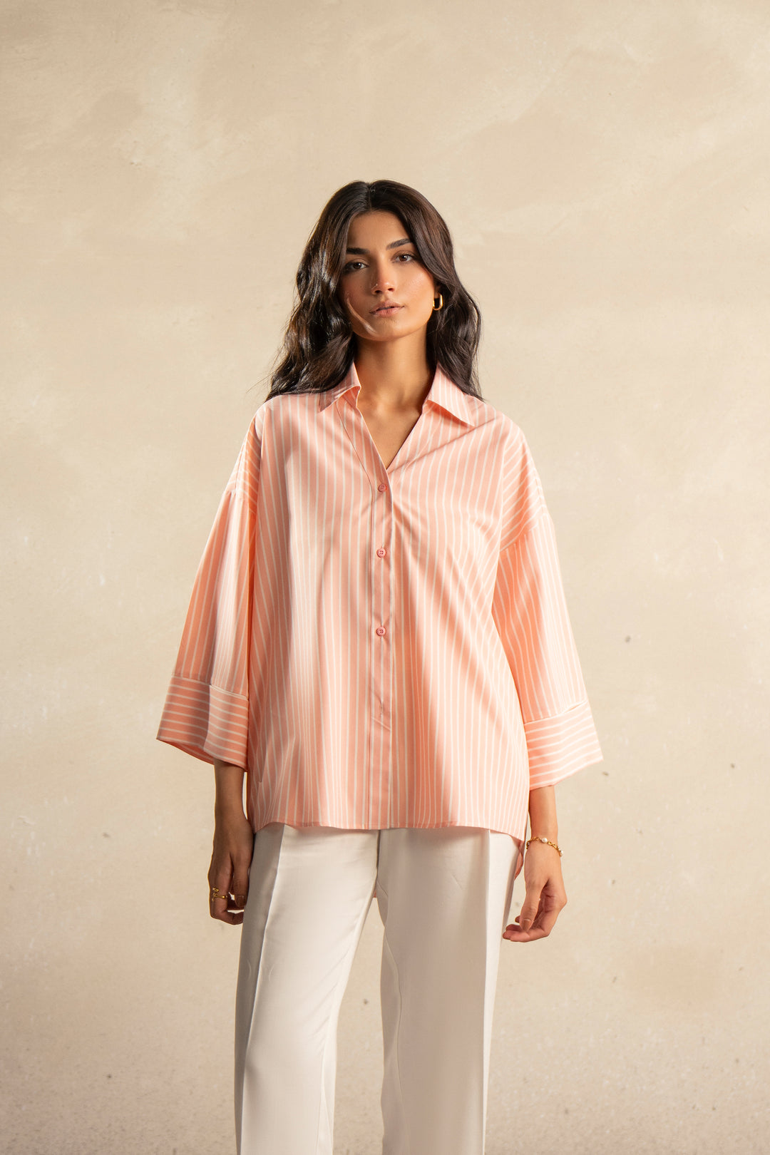 Pink Striped Flowy Shirt