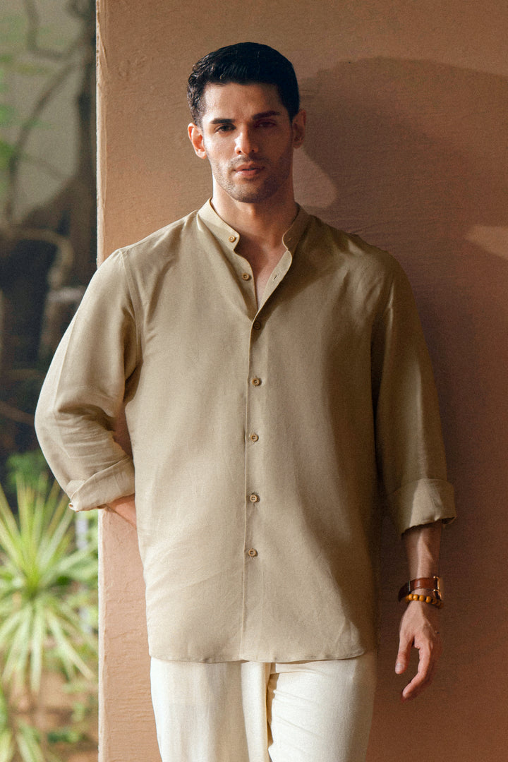 Khaki Mao Collar Shirt