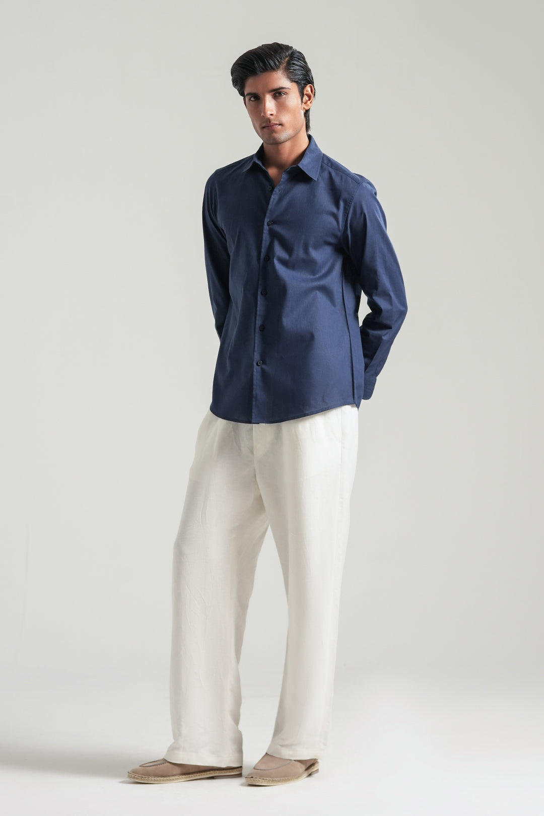 Navy Blue Linen Blend Shirt