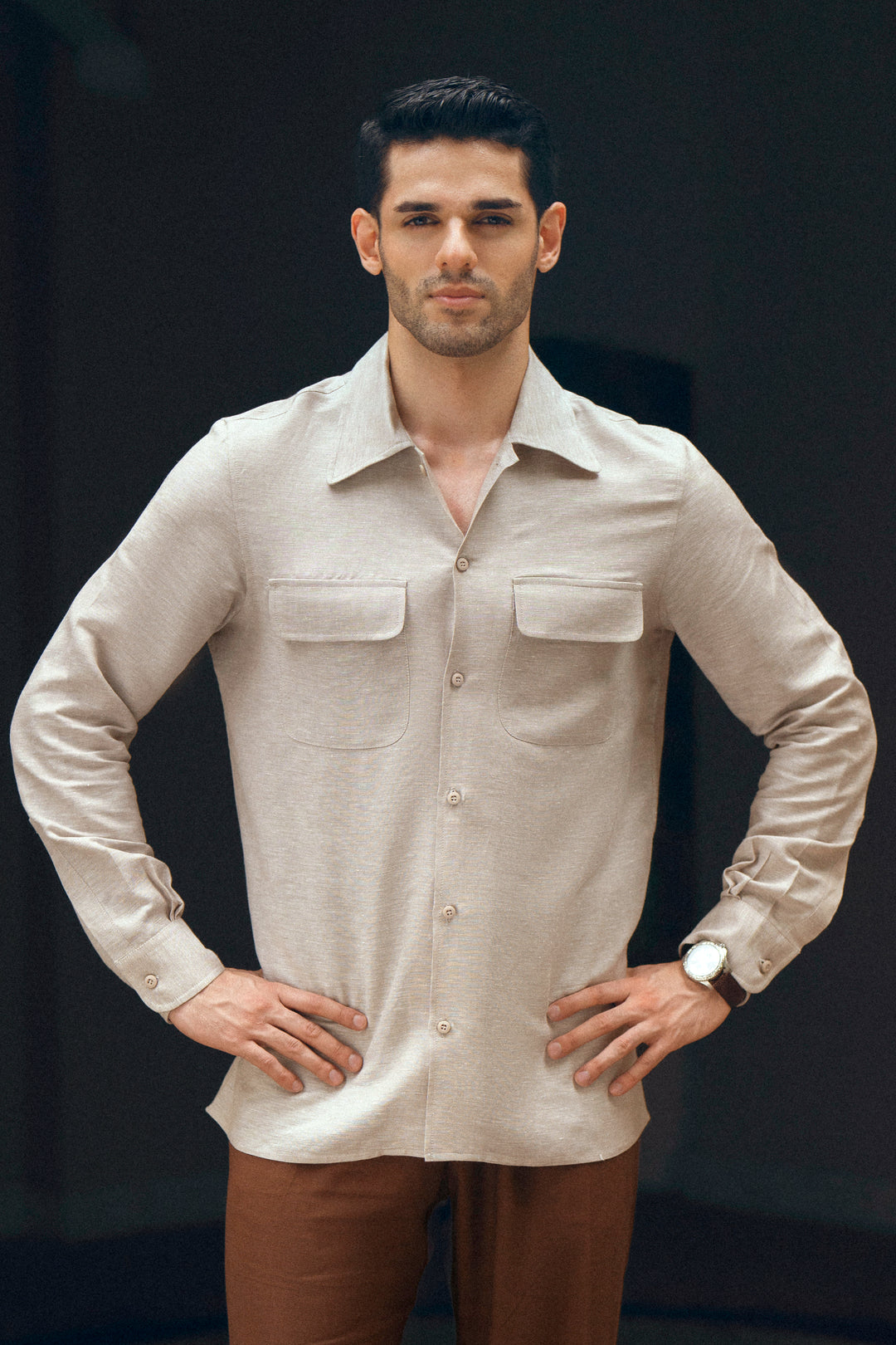 Beige Safari Linen Shirt