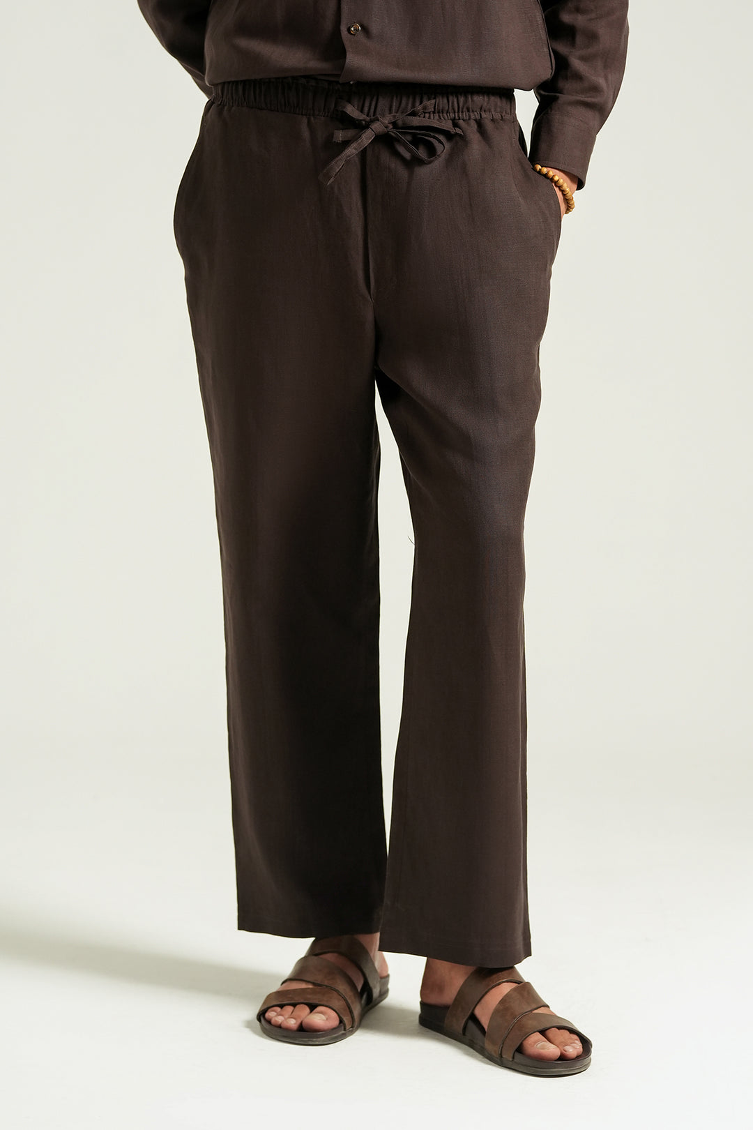 Brown Linen Loose Fit Trouser