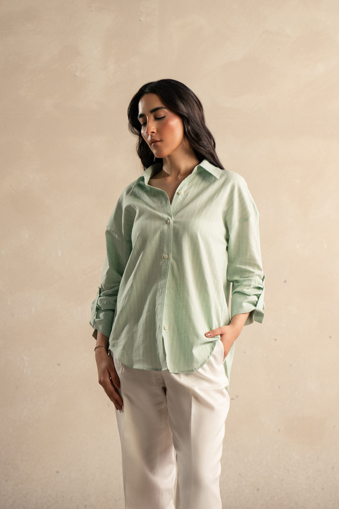 Mint Striped Linen Shirt