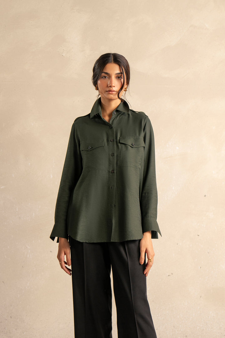 Emerald Shirt With Shoulder Tab