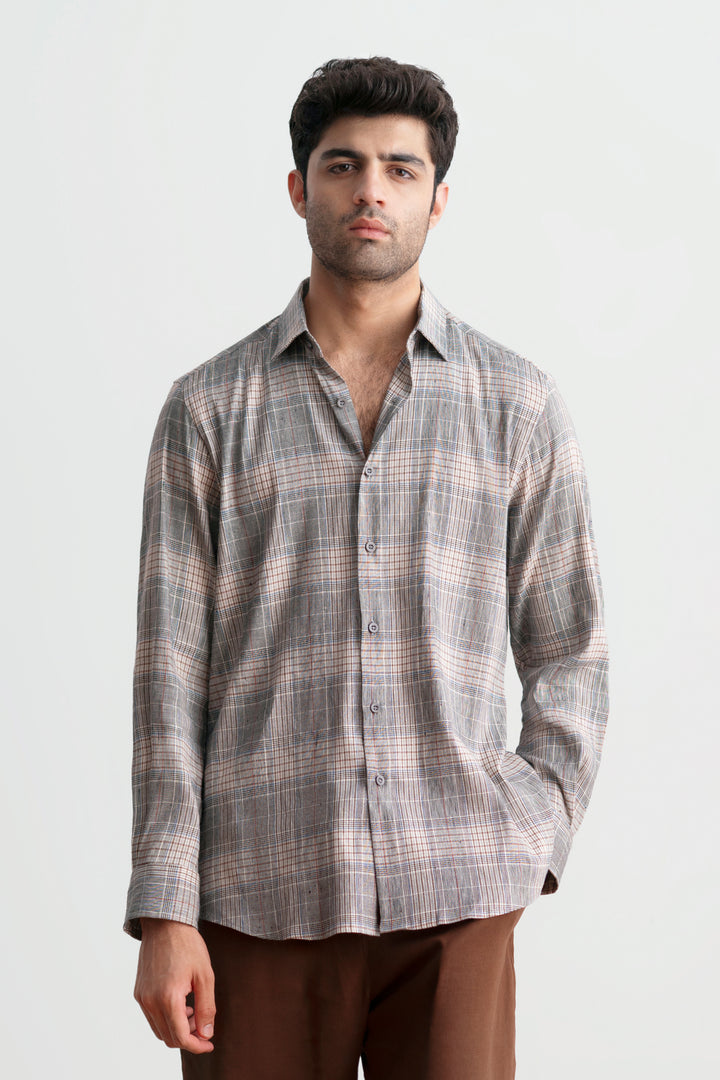 Brown Chequered Linen Shirt