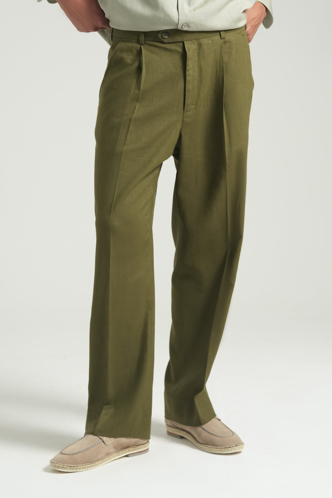 Olive Linen Straight Fit  Trouser