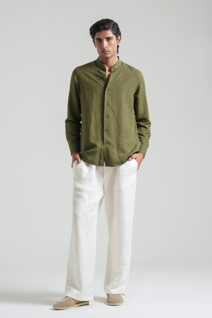 Olive Mao Collar Linen Shirt