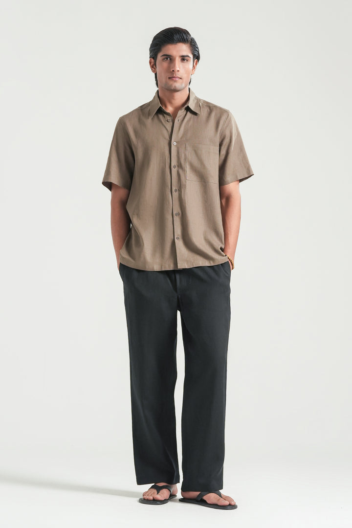 Brown Short Sleeves Linen Shirt
