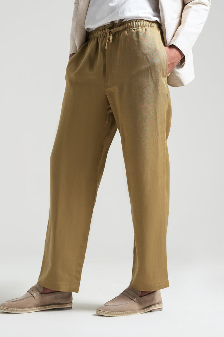 Olive Mustard Linen Loose Fit Trouser