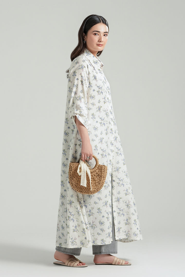 Printed Off-White Long Dress