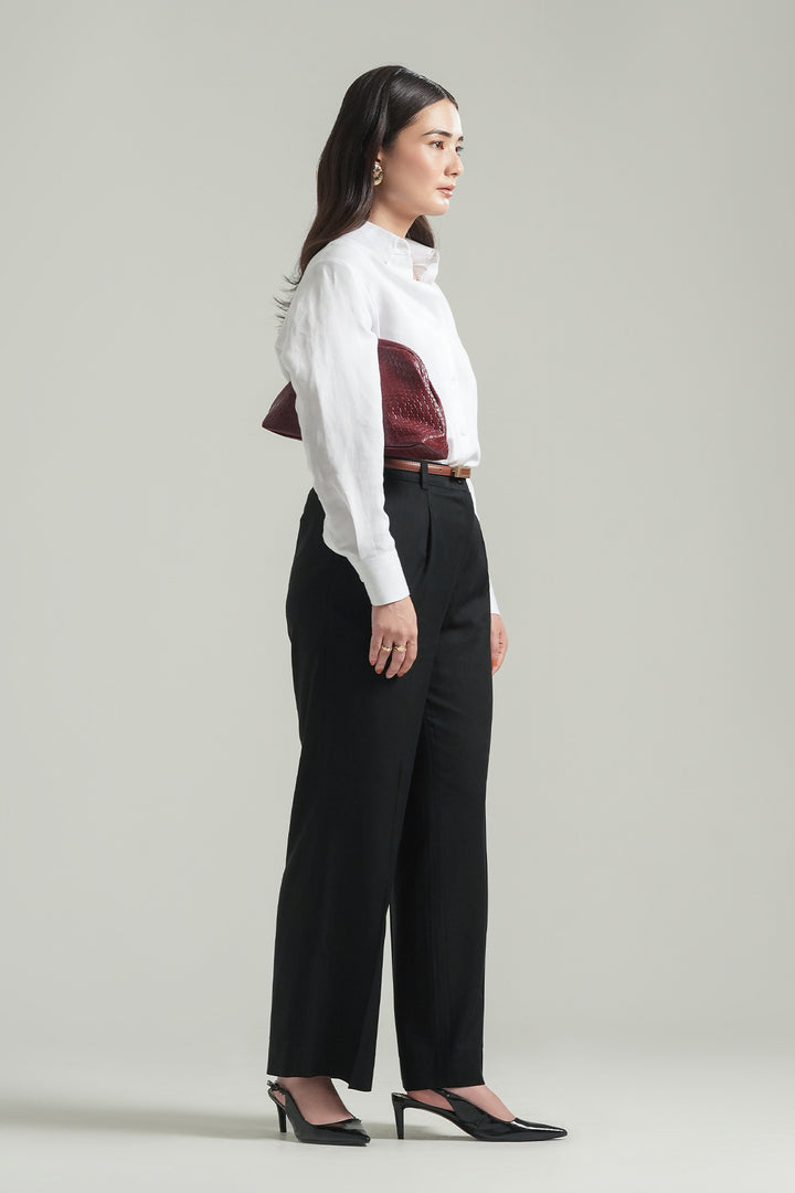 Off-White Linen Shirt with Sleeve Detail