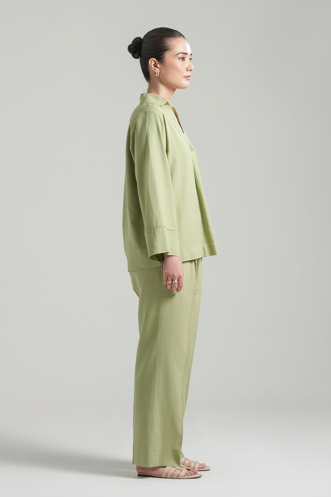 Matcha Linen V-Neck Co-ord set