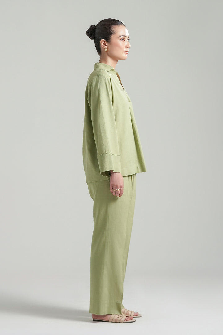 Matcha Linen V-Neck Co-ord set