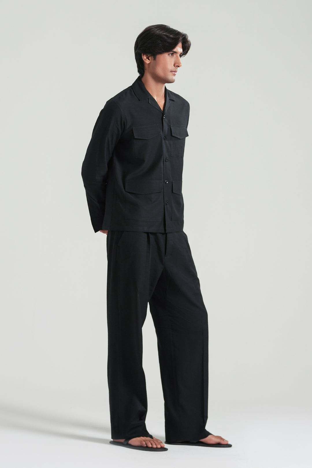 Black Linen Safari Shirt