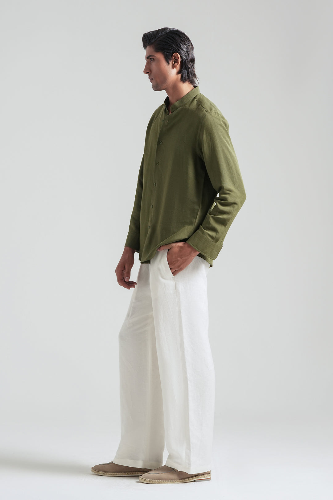 Olive Mao Collar Linen Shirt