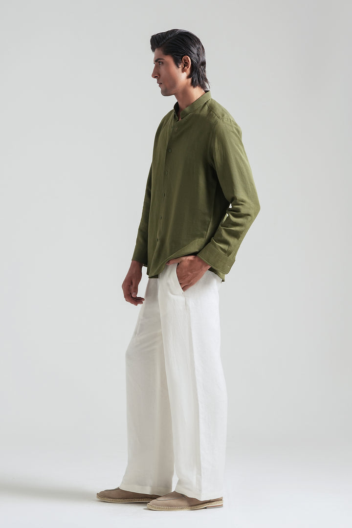 Olive Mao Collar Linen Shirt
