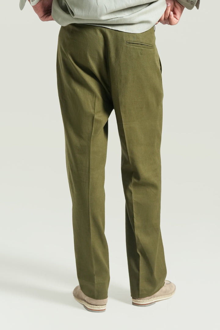 Olive Linen Straight Fit  Trouser