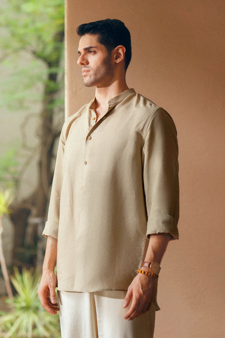 Khaki Mao Collar Shirt