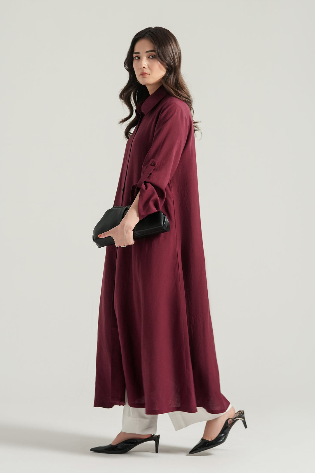 Maroon Linen Long Dress