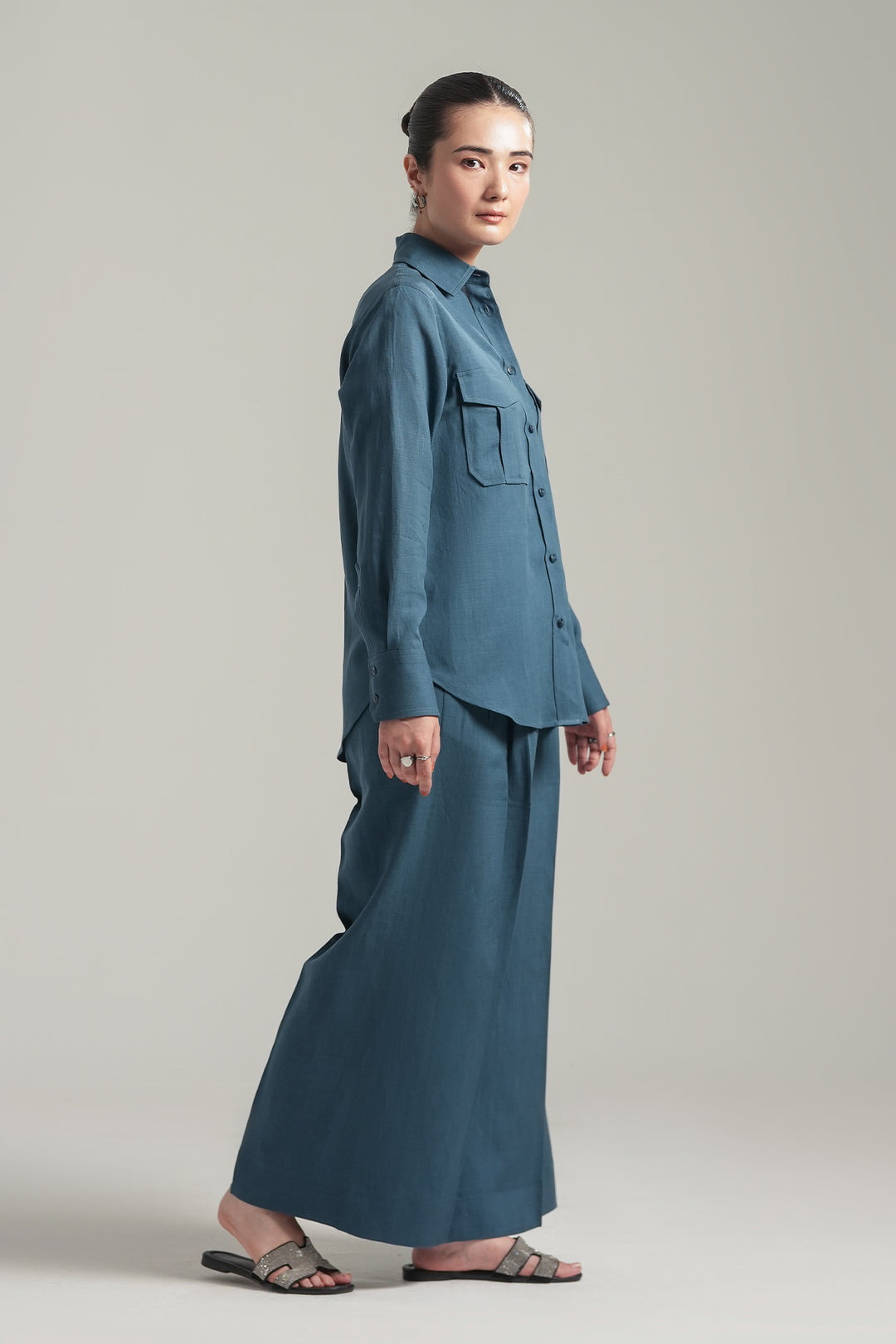 Blue Teal Linen Co-Ord Set