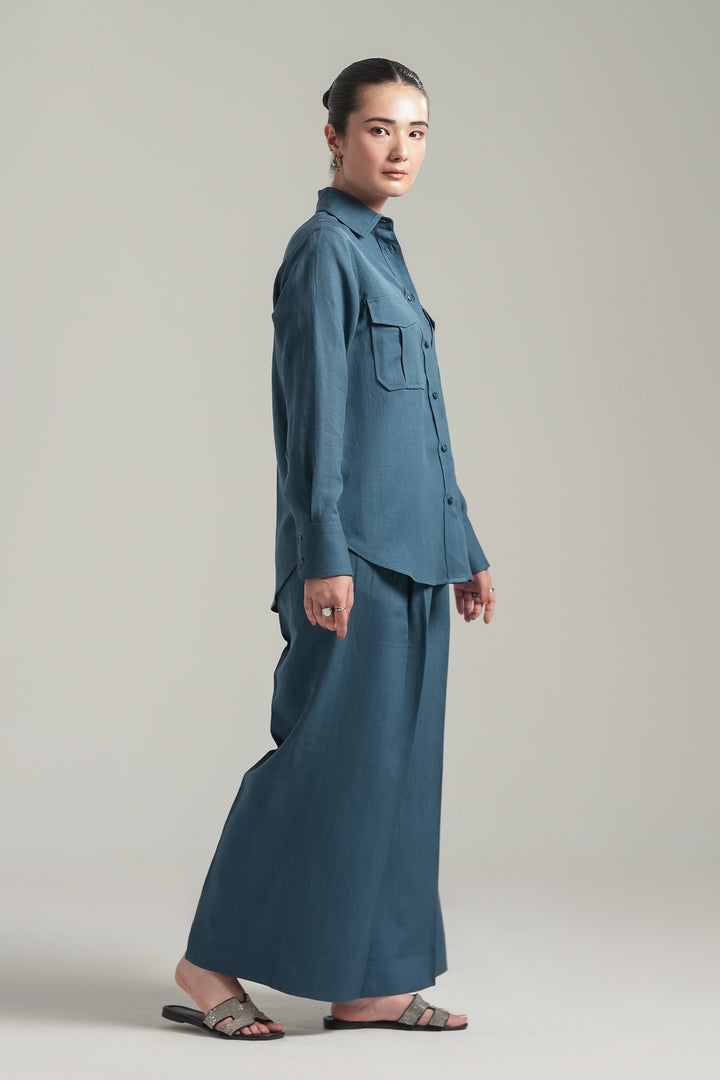 Blue Teal Linen Co-Ord Set
