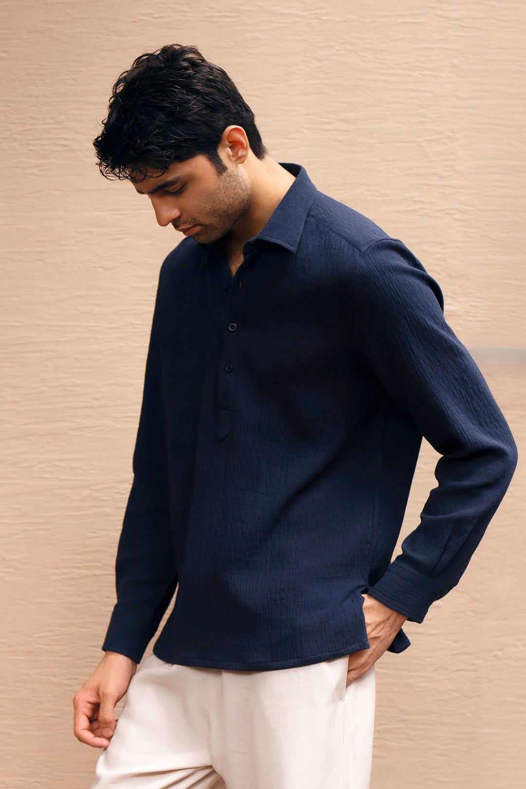 Navy Textured Polo Shirt