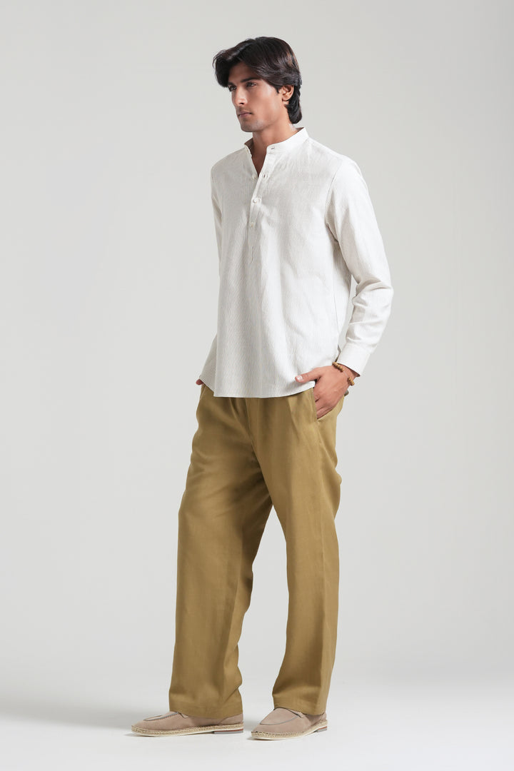 Off-white Striped Mao Collar Shirt